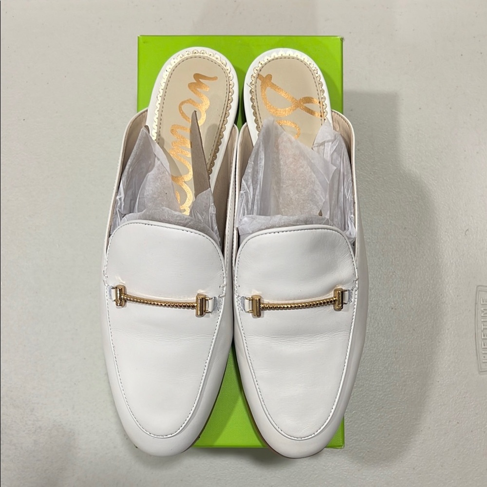 Sam Edelman Laurna White Leather Mules Slides